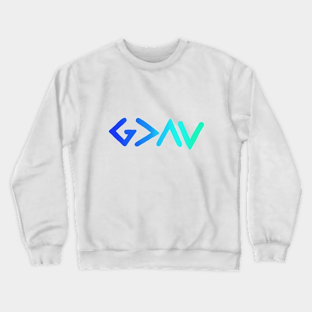 God is Greater Blue Ombre Crewneck Sweatshirt by maddie55meadows